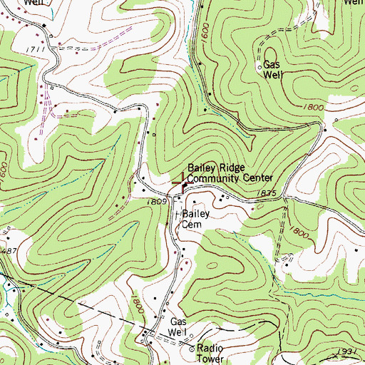 Topographic Map of Bailey Ridge Community Center, WV