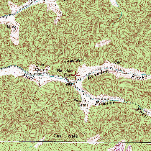 Topographic Map of Baisden Cemetery, WV
