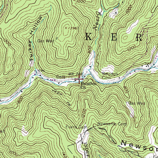 Topographic Map of Baisden Church, WV