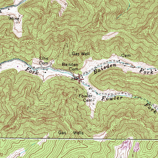Topographic Map of Baisden Fork, WV