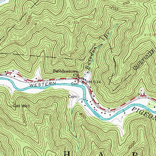 Topographic Map of Baisdentown Church, WV