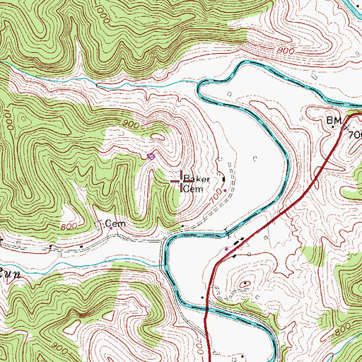 Topographic Map of Baker Cemetery, WV