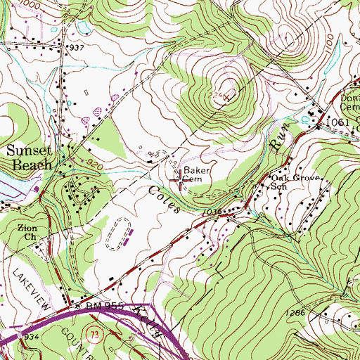 Topographic Map of Baker Cemetery, WV