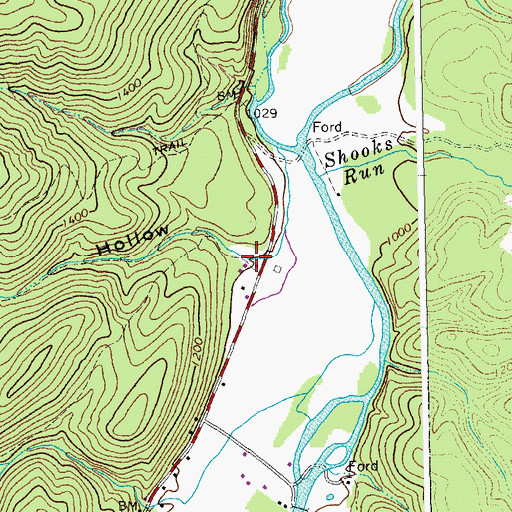 Topographic Map of Baker Hollow, WV