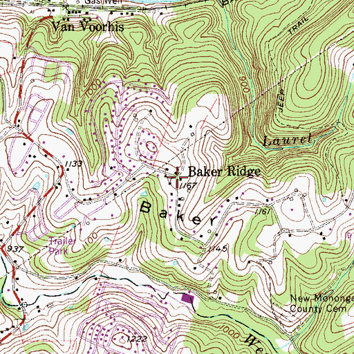 Topographic Map of Baker Ridge, WV