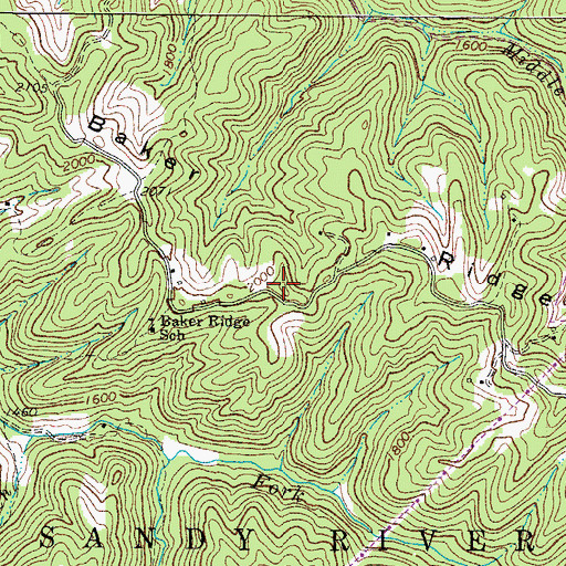 Topographic Map of Baker Ridge, WV