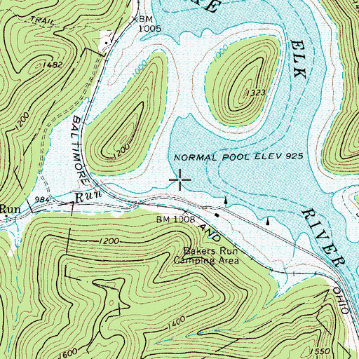 Topographic Map of Bakers Run, WV