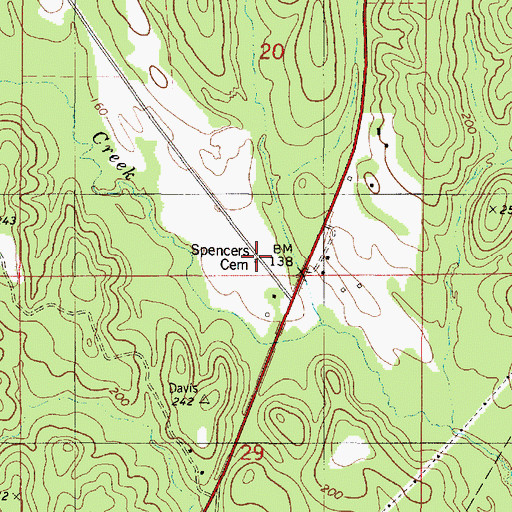 Topographic Map of Spencers Cemetery, AL