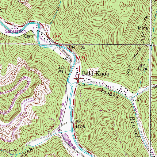 Topographic Map of Bald Knob, WV