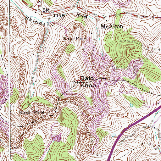 Topographic Map of Bald Knob, WV