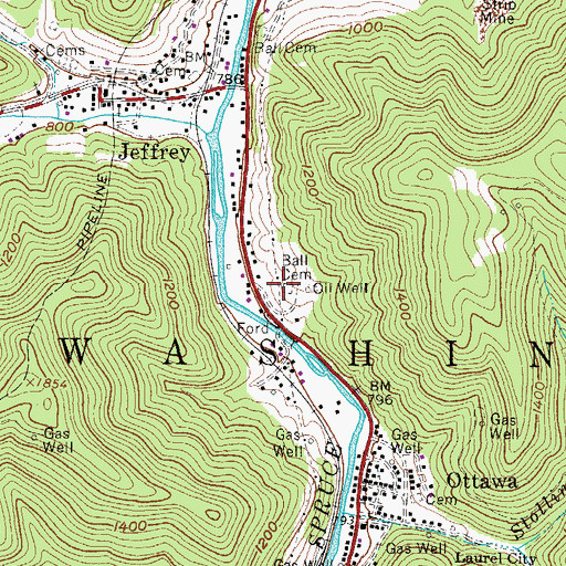 Topographic Map of Ball Cemetery, WV