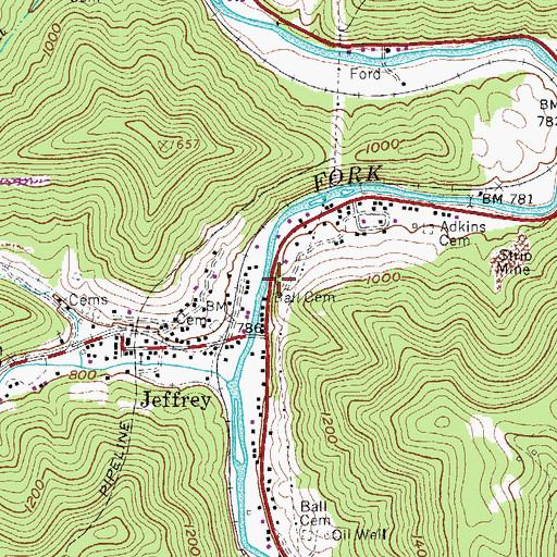 Topographic Map of Ball Cemetery, WV