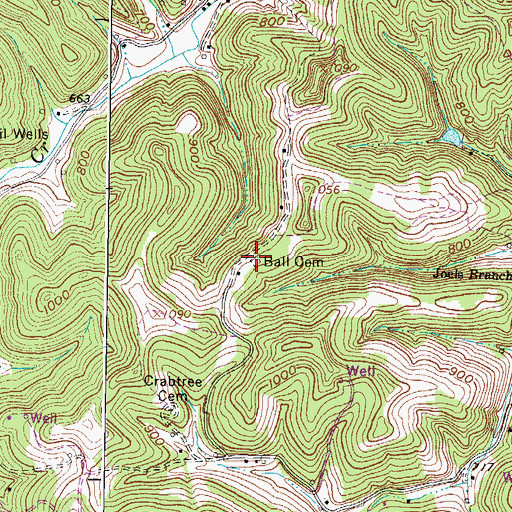 Topographic Map of Ball Cemetery, WV