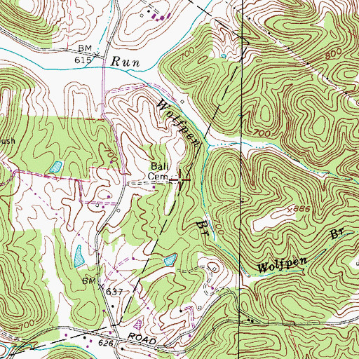 Topographic Map of Ball Cemetery, WV