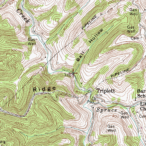 Topographic Map of Ball Hollow, WV