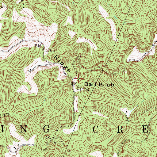 Topographic Map of Ball Knob, WV