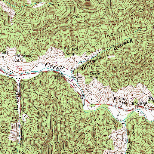 Topographic Map of Ballard Branch, WV