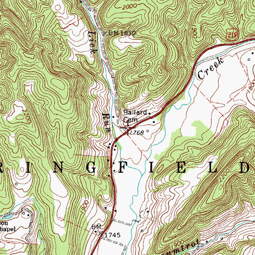 Topographic Map of Ballard Cemetery, WV