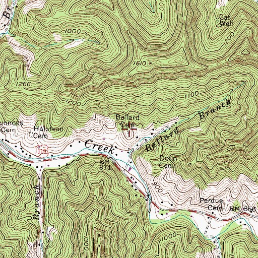 Topographic Map of Ballard Cemetery, WV