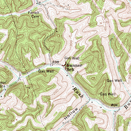Topographic Map of Banner School (historical), WV
