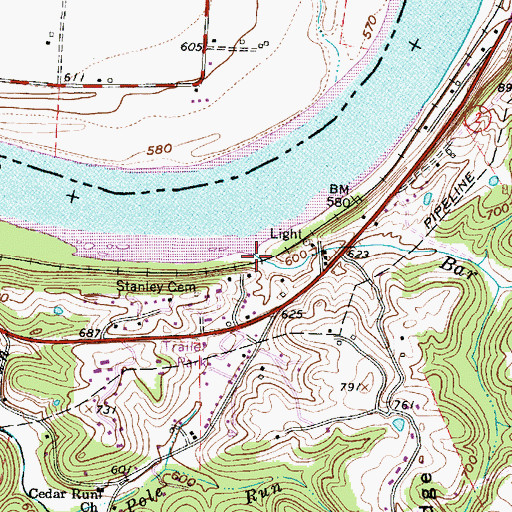 Topographic Map of Bar Run, WV
