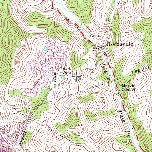 Topographic Map of Barb Cemetery, WV