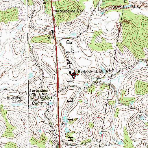 Topographic Map of Barbour High School (historical), WV