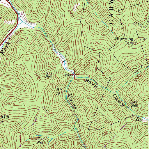 Topographic Map of Bark Camp Branch, WV