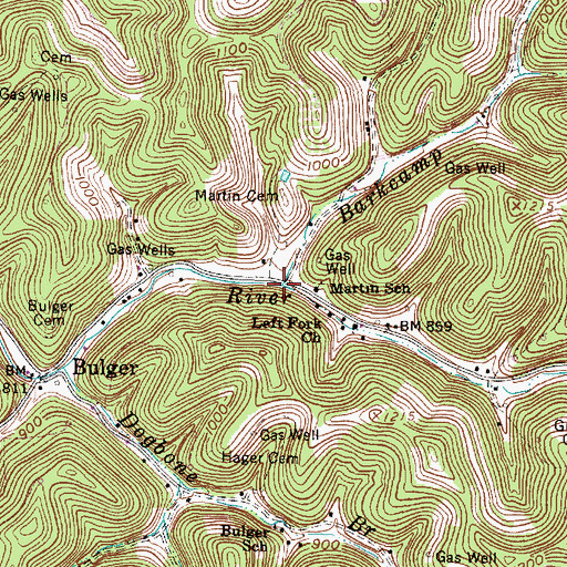 Topographic Map of Barkcamp Branch, WV