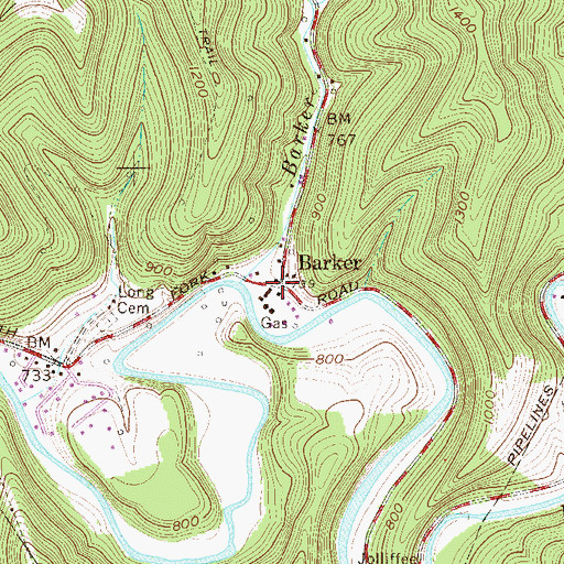 Topographic Map of Barker, WV