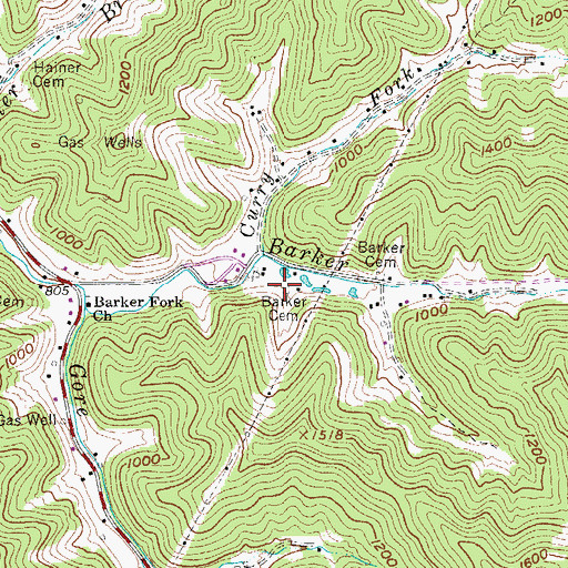 Topographic Map of Barker Cemetery, WV