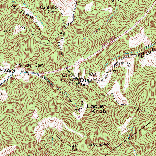 Topographic Map of Barker Church, WV