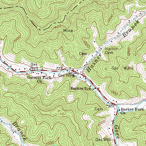 Topographic Map of Barker Fork, WV