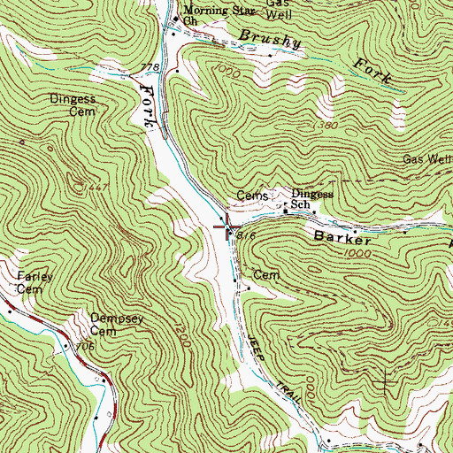 Topographic Map of Barker Hollow, WV