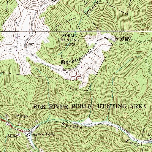 Topographic Map of Barker Ridge, WV