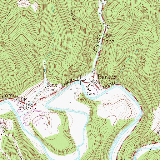 Topographic Map of Barker Run, WV