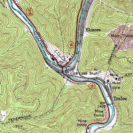 Topographic Map of Barkers Creek, WV