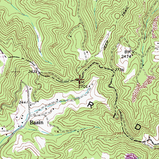 Topographic Map of Barkers Ridge, WV
