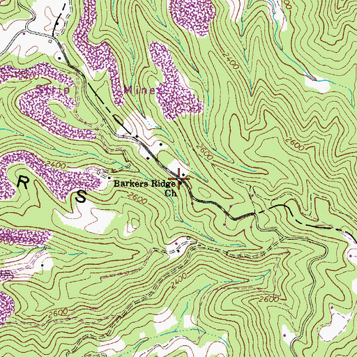 Topographic Map of Barkers Ridge Church, WV