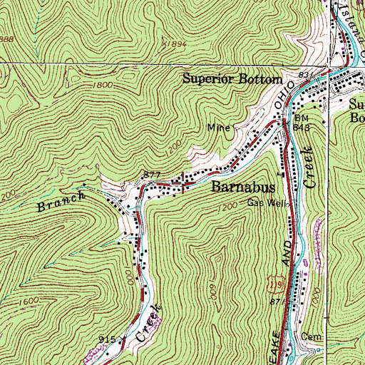 Topographic Map of Barnabus, WV