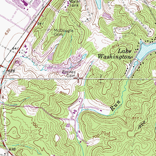 Topographic Map of Barnes Cemetery, WV