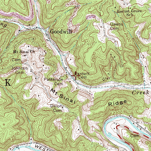 Topographic Map of Barnett Cemetery, WV