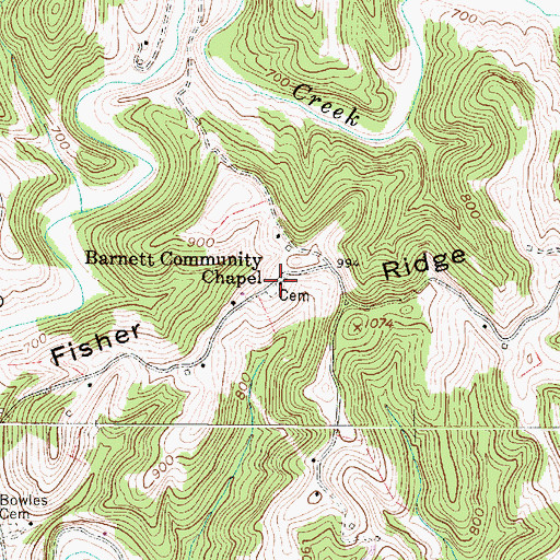 Topographic Map of Barnett Community Chapel, WV