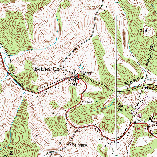 Topographic Map of Barrs, WV