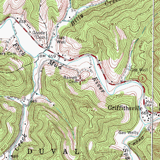 Topographic Map of Barrett Cemetery, WV