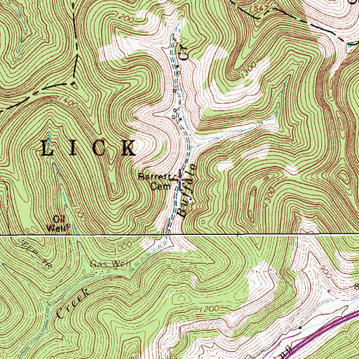 Topographic Map of Barrett Cemetery, WV