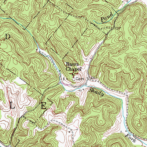 Topographic Map of Barrs Chapel, WV