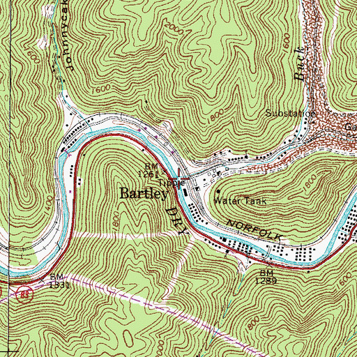 Topographic Map of Bartley Creek, WV