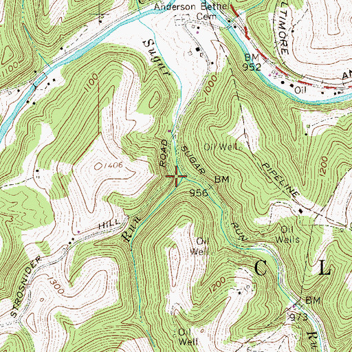 Topographic Map of Bat Run, WV