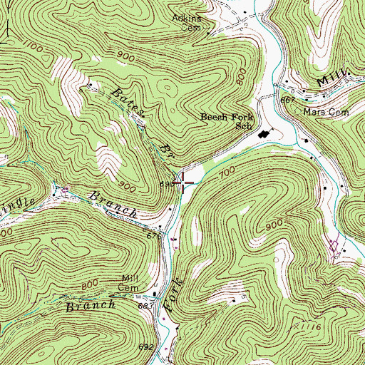 Topographic Map of Bates Branch, WV